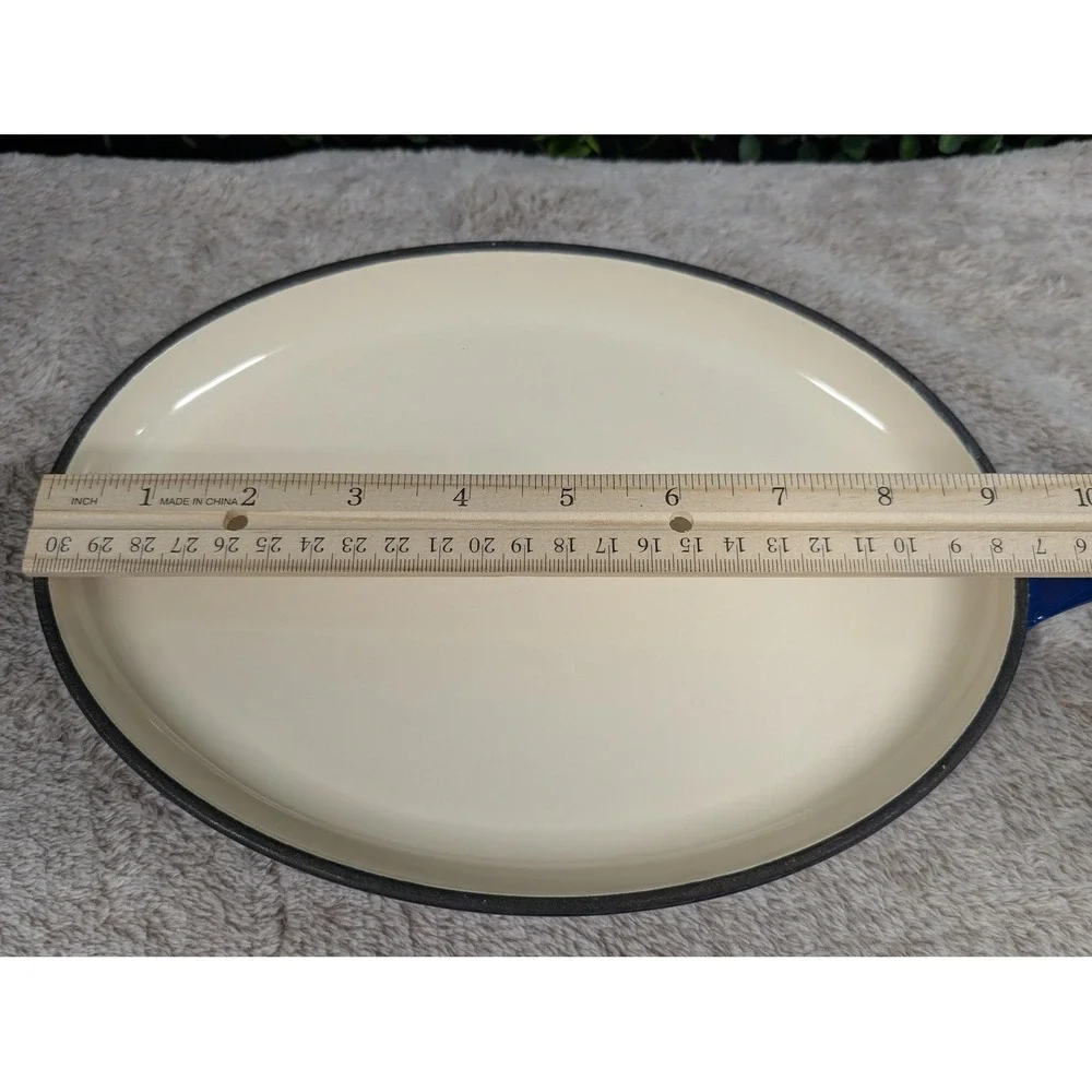 Rachael Ray Blue‎ Enameled Cast Iron Oval Griddle Pan Skillet Helper Handle